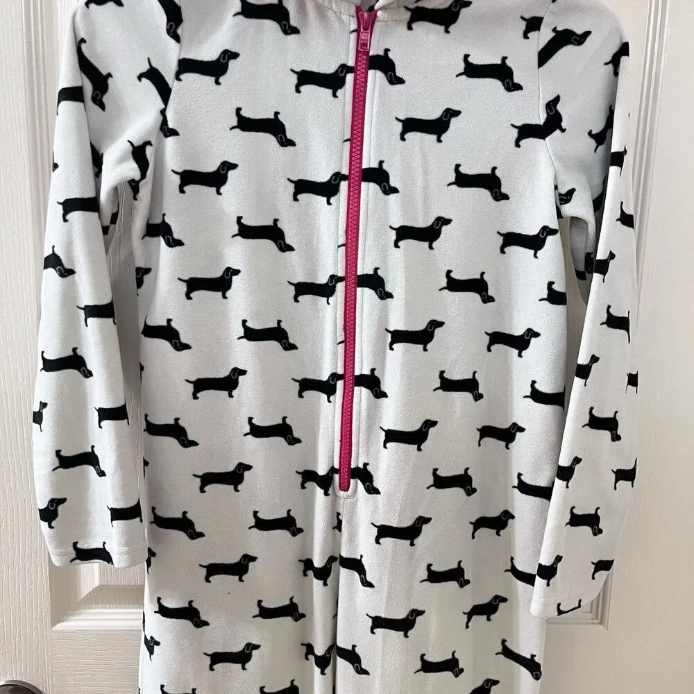 Tucker + Tate Dachshund Dog Fleece One Piece Hooded Pajamas Girls Size M 8-10